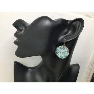 Women's Stamped Star Fish Blue Dangle Earrings